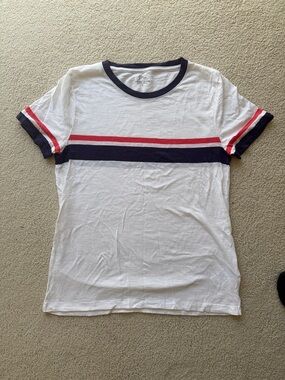 J. Crew White Short Sleeve Tee with Navy and Red Stripes